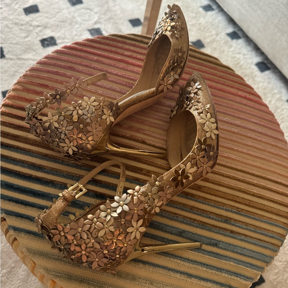 Jimmy Choo NWOT Lorelei Limited Edition Gold-Leather Flowers-Swarovski D’Orsay - Picture 16 of 16